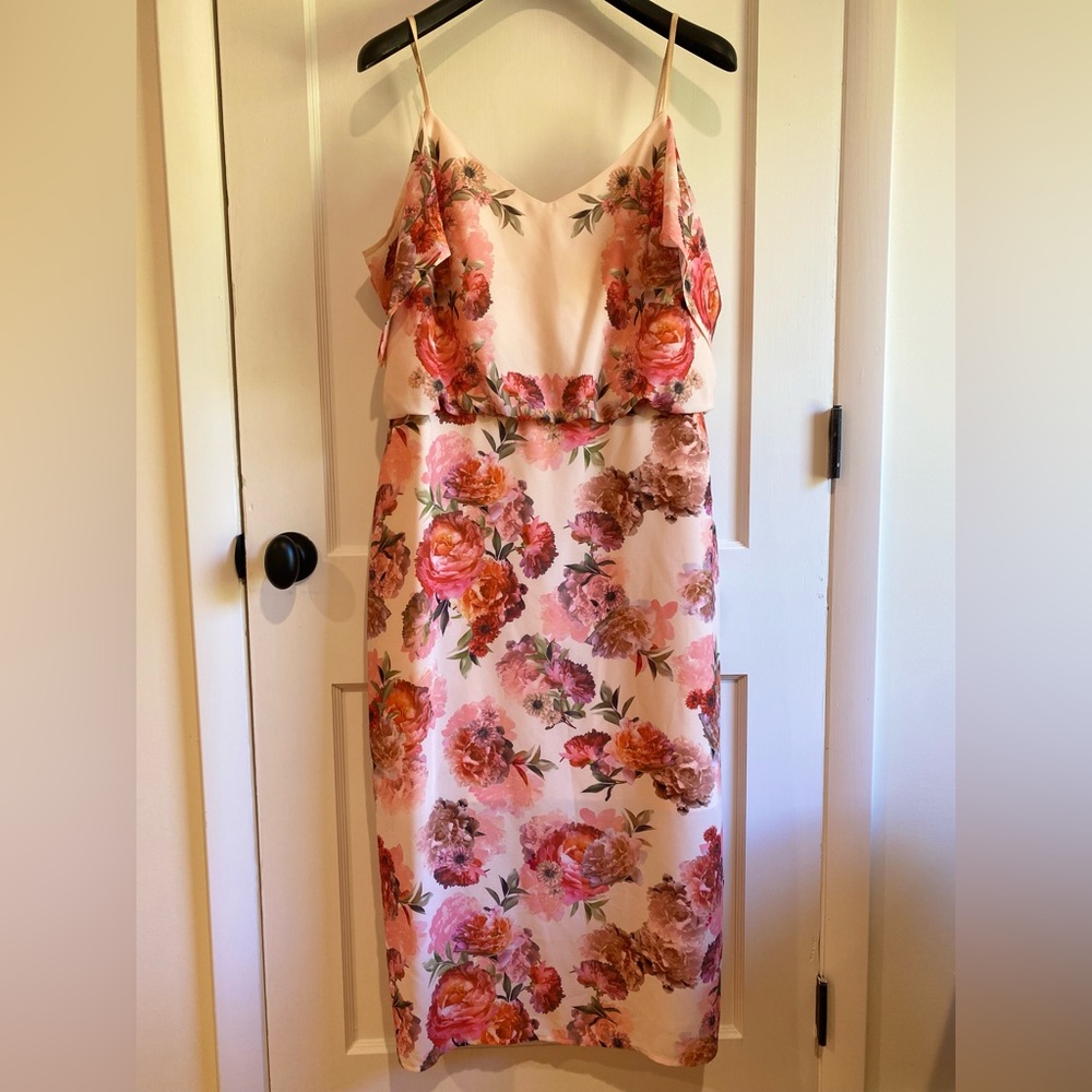 Oasis floral dress size UK 18 (US 14). Cami straps, off-shoulder sleeves.